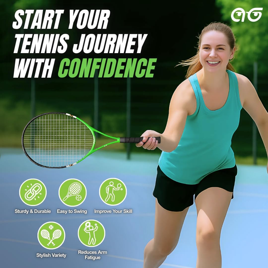 2 Player Tennis Rackets - Two-Color Variety Pack with 3 Tennis Ball, Grip Tape, Offer Cards & Carry Bag - Lightweight, 27 Inch Tennis Racquets for Men, Women, and Youth