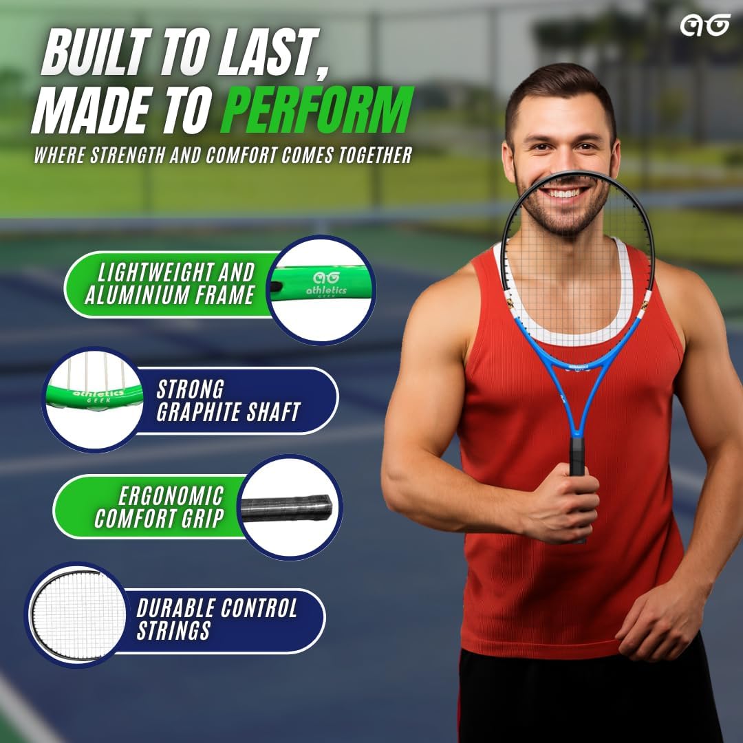 Athletics Geek 2 Player Tennis Rackets - Lightweight, 27 Inch Tennis Racquets for Men, Women, and Youth
