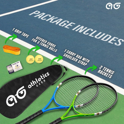 Athletics Geek Tennis Rackets 2 Pack for Beginners - Lightweight, 27 Inch Tennis Racquets for Boys & Girls Ages 12+