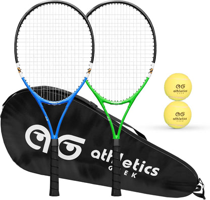 Athletics Geek Tennis Rackets 2 Pack for Beginners - Lightweight, 27 Inch Tennis Racquets for Boys & Girls Ages 12+