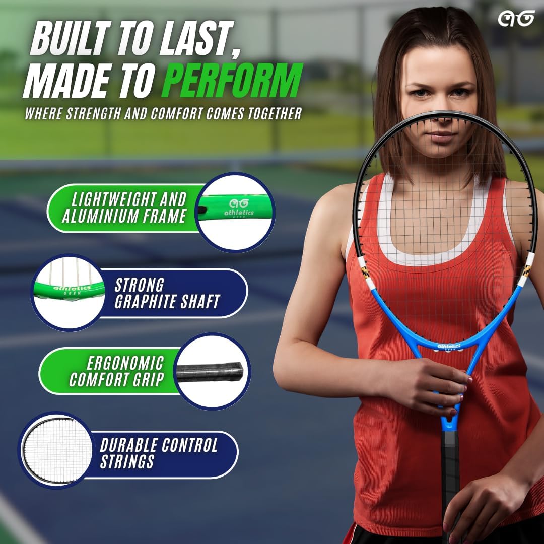 Athletics Geek Tennis Rackets 2 Pack for Beginners - Lightweight, 27 Inch Tennis Racquets for Boys & Girls Ages 12+