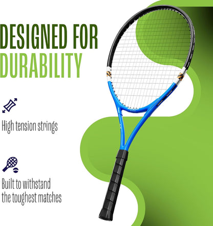 2 Player Tennis Rackets - Two-Color Variety Pack with 3 Tennis Ball, Grip Tape, Offer Cards & Carry Bag - Lightweight, 27 Inch Tennis Racquets for Men, Women, and Youth