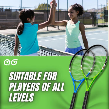 2 Player Tennis Rackets - Two-Color Variety Pack with 3 Tennis Ball, Grip Tape, Offer Cards & Carry Bag - Lightweight, 27 Inch Tennis Racquets for Men, Women, and Youth