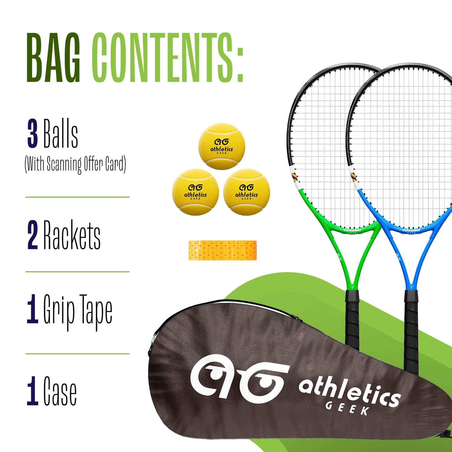 2 Player Lightweight 27 inch Tennis Racket Training Set